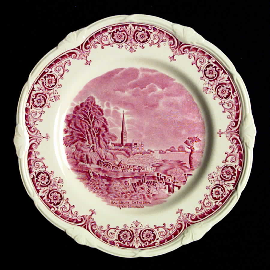 Scenes After Constable Pink (Cream) Dinner Plate by Grindley-1