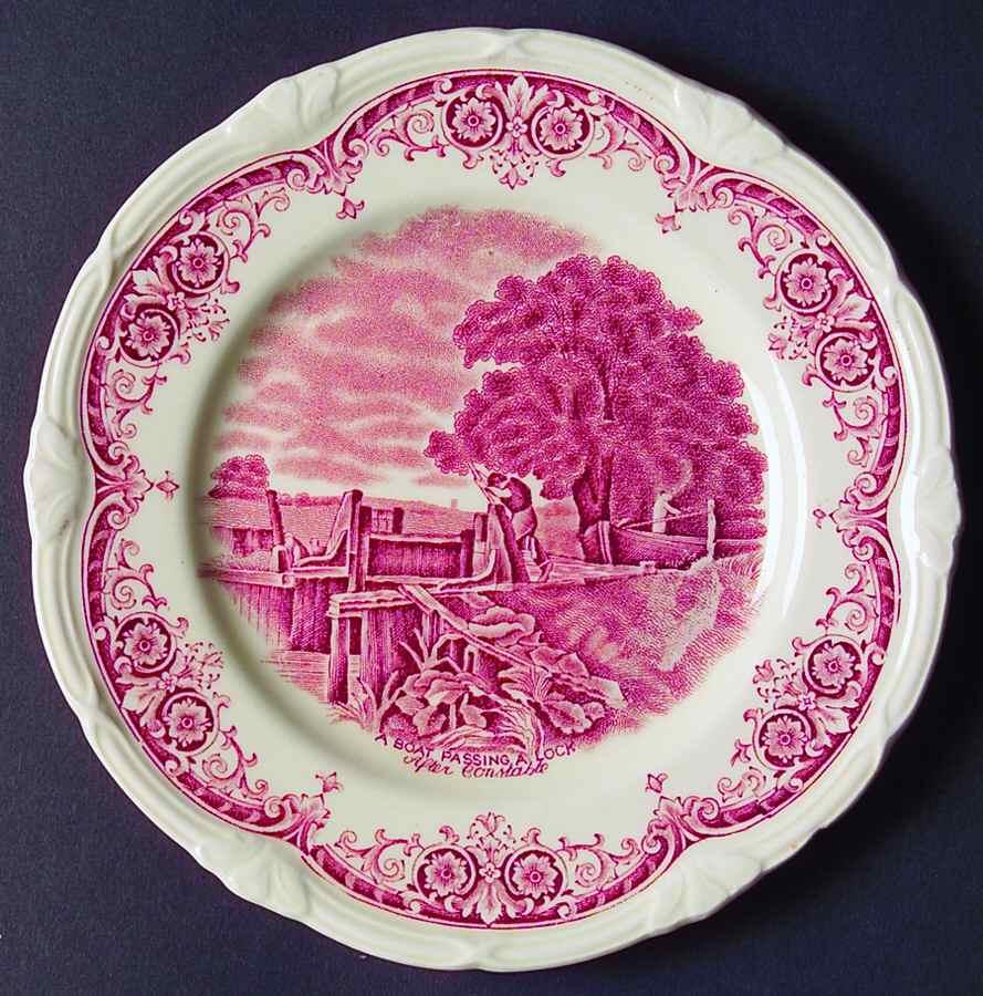 Scenes After Constable Pink (Cream) Dessert/Pie Plate by Grindley-1