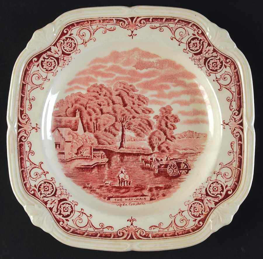 Scenes After Constable Pink (Cream) Square Luncheon Plate by Grindley-1