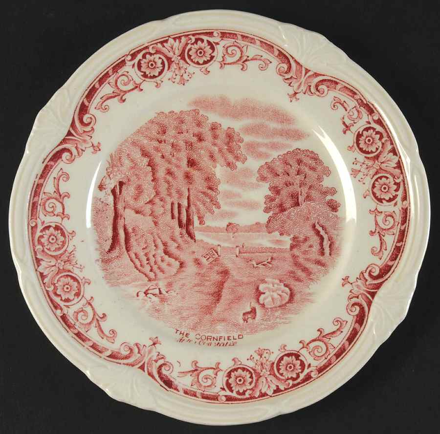 Scenes After Constable Pink (Cream) Bread & Butter Plate by Grindley-1