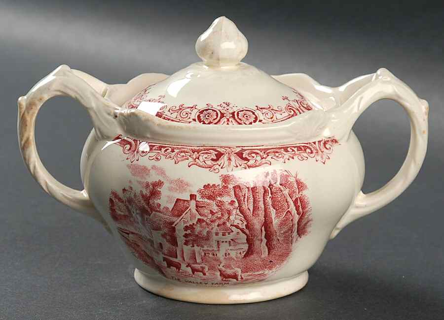 Scenes After Constable Pink (Cream) Sugar Bowl & Lid by Grindley-1