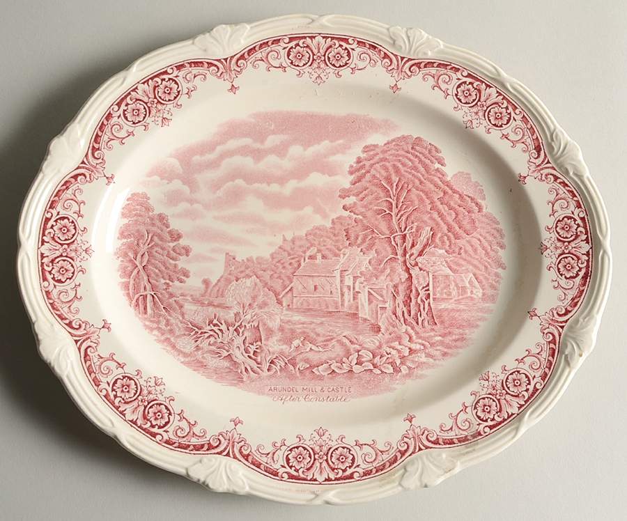 Scenes After Constable Pink (Cream) 12" Oval Serving Platter by Grindley-1