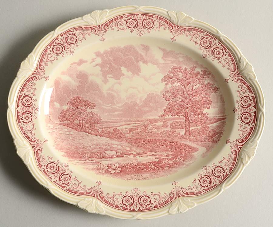 Scenes After Constable Pink (Cream) 10" Oval Serving Platter by Grindley-1