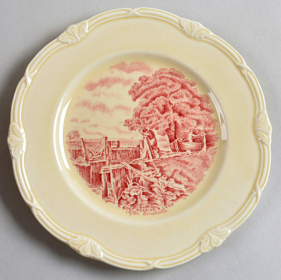 Scenes After Constable Pink (Center Design) Dessert/Pie Plate by Grindley-1