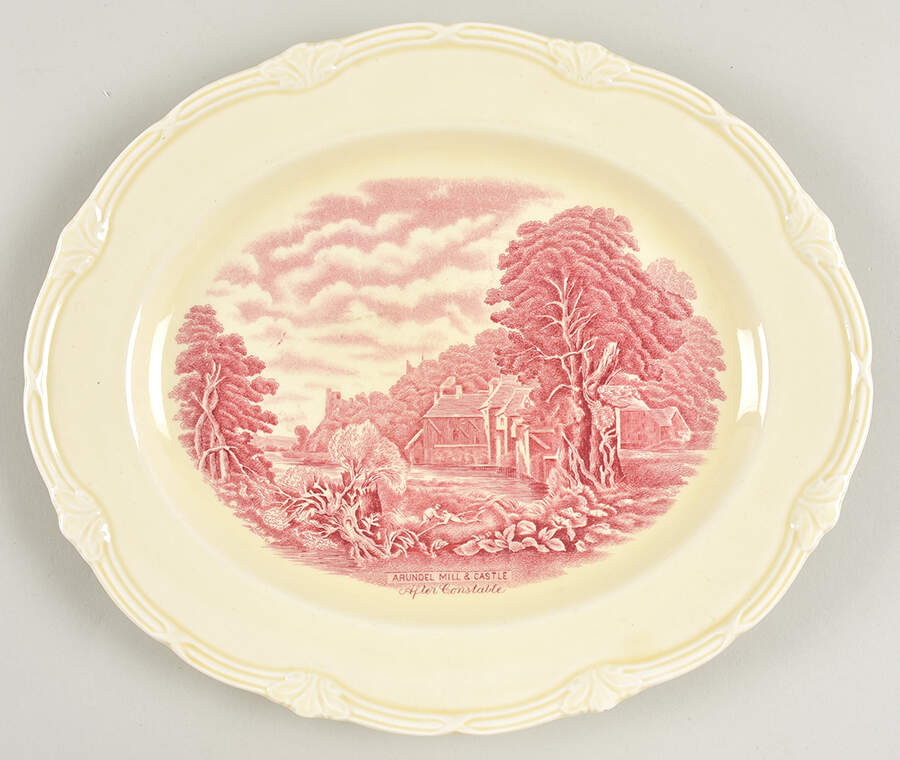 Scenes After Constable Pink (Center Design) 12" Oval Serving Platter by Grindley-1