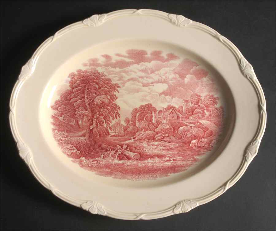 Scenes After Constable Pink (Center Design) 14" Oval Serving Platter by Grindley-1