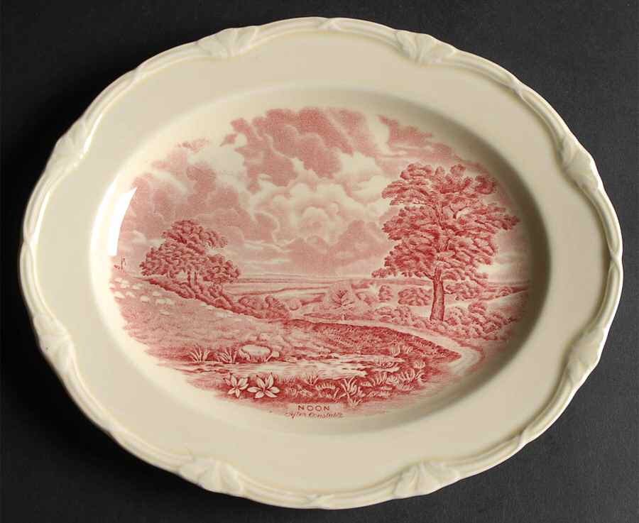 Scenes After Constable Pink (Center Design) 10" Oval Serving Platter by Grindley-1