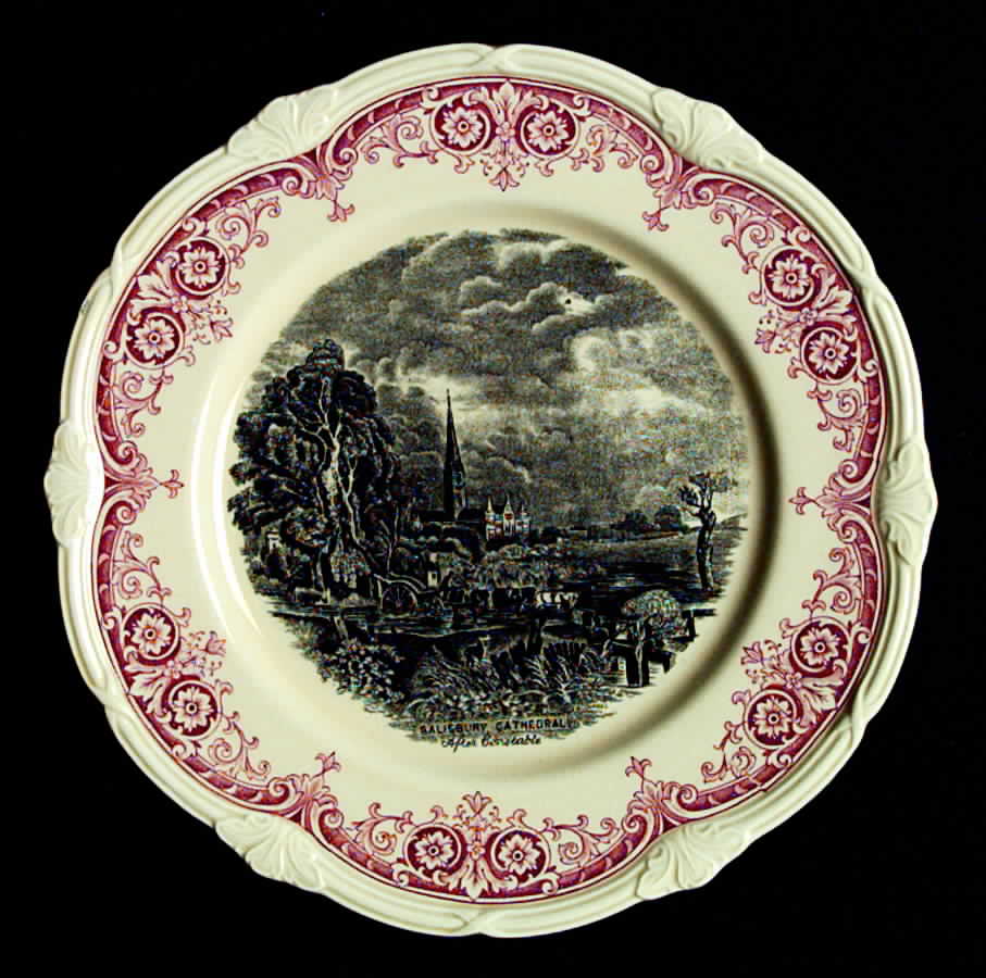 Scenes After Constable Pink Black Dinner Plate by Grindley-1