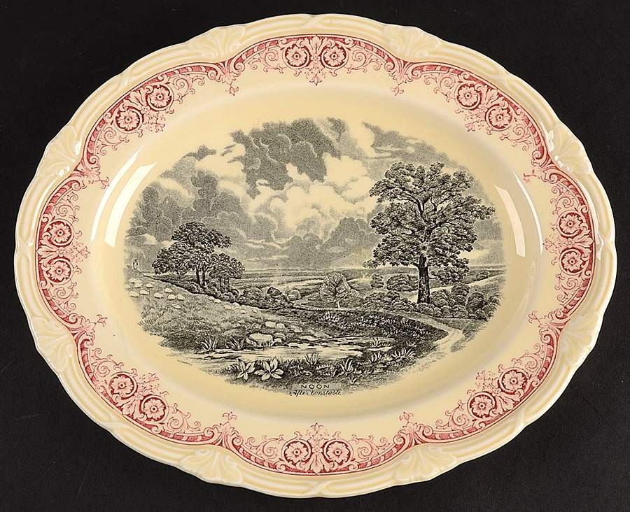Scenes After Constable Pink Black 11" Oval Serving Platter by Grindley-1