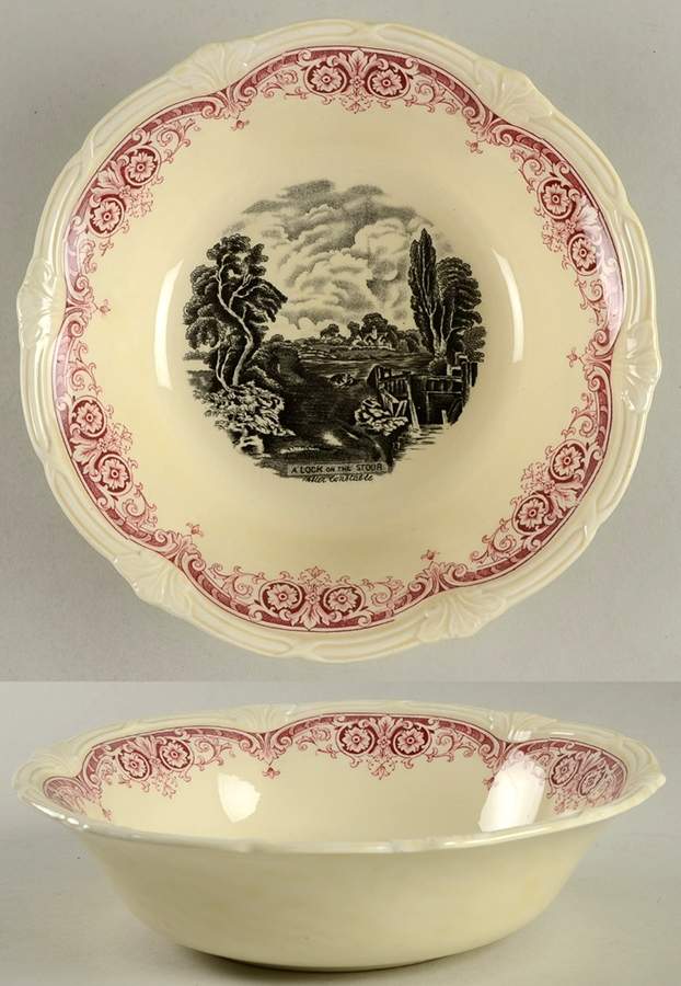Scenes After Constable Pink Black 8" Round Vegetable Bowl by Grindley-1