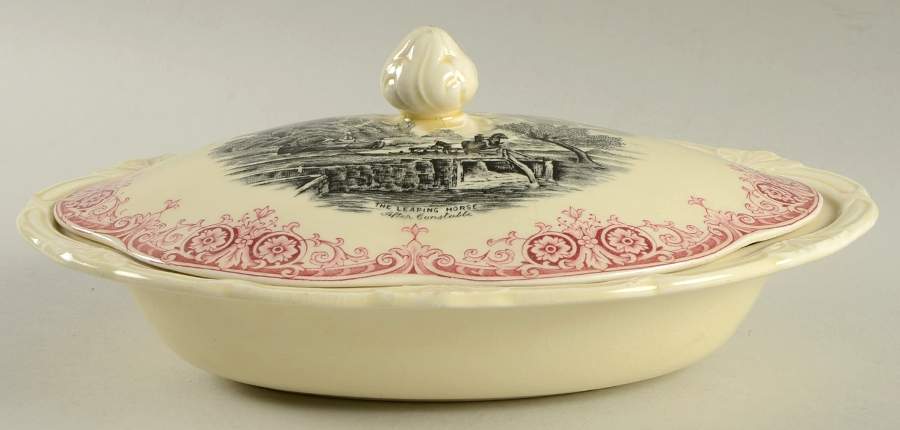Scenes After Constable Pink Black Oval Covered Vegetable by Grindley-1