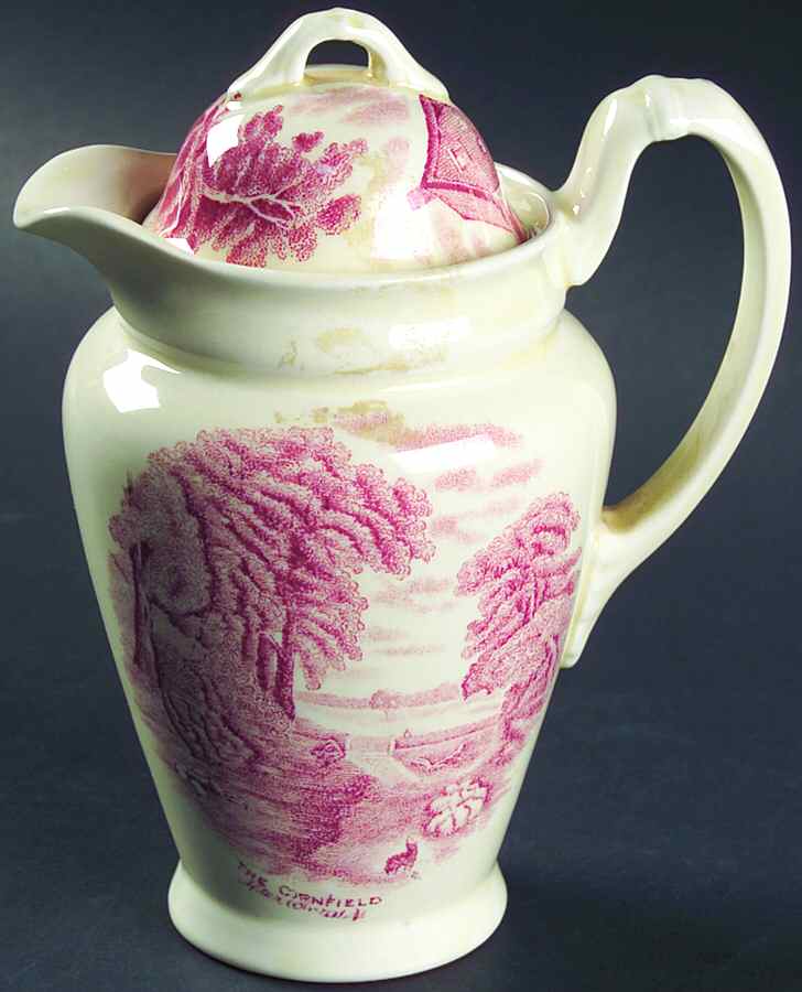 Scenes After Constable Pink (Smooth, Coupe) Hot Water Jug & Lid by Grindley-1