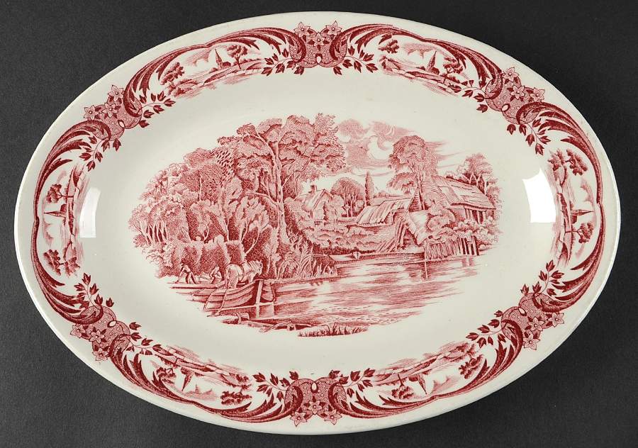Scenes After Constable Pink (Smooth, Coupe) 11" Oval Serving Platter by Grindley-1