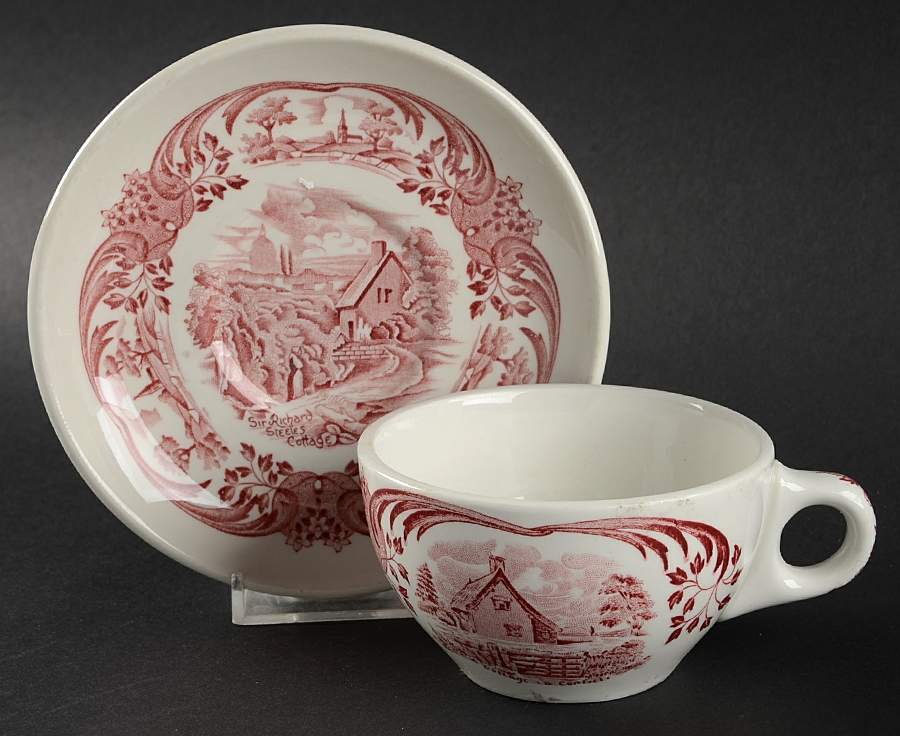 Scenes After Constable Pink (Smooth, Coupe) Flat Cup & Saucer Set by Grindley-1