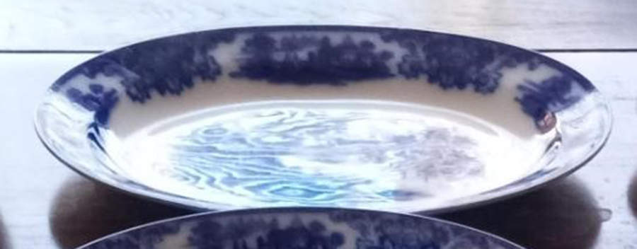 Shanghai (Flow Blue) 10" Oval Serving Platter by Grindley-1