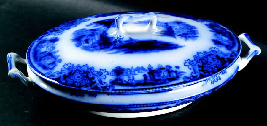 Shanghai (Flow Blue) Oval Covered Vegetable by Grindley-1