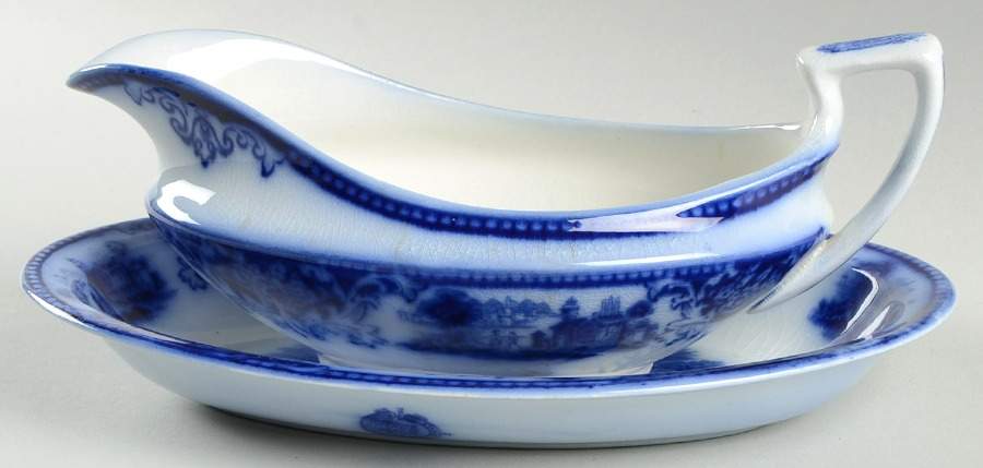 Shanghai (Flow Blue) Gravy Boat & Underplate/Relish by Grindley-1