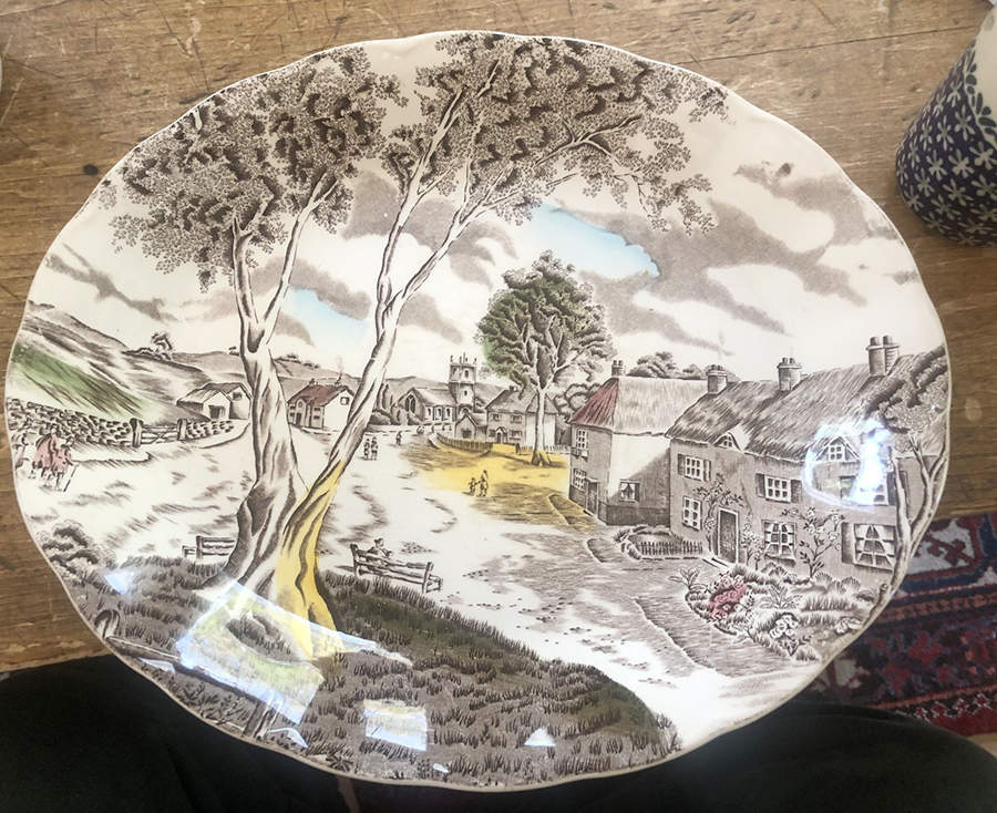 Sunday Morning Brown Multicolor 10" Oval Serving Platter by Grindley-1