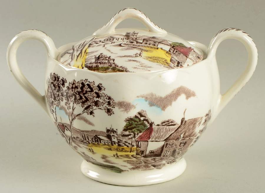 Sunday Morning Brown Multicolor Sugar Bowl & Lid by Grindley-1