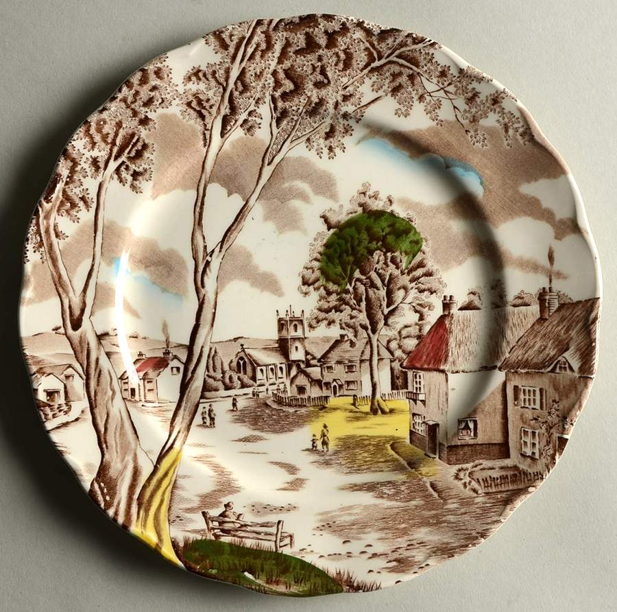 Sunday Morning Brown Multicolor Salad Plate by Grindley-1