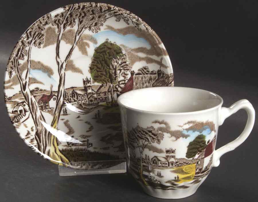 Sunday Morning Brown Multicolor Flat Cup & Saucer Set by Grindley-1