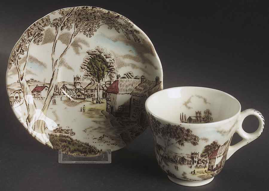 Sunday Morning Brown Multicolor Flat Cup & Saucer Set by Grindley-1