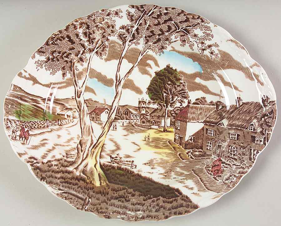 Sunday Morning Brown Multicolor 12" Oval Serving Platter by Grindley-1