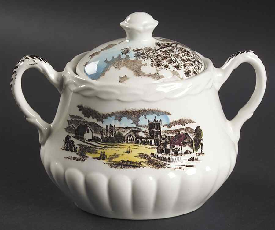 Sunday Morning Brown Multicolor Sugar Bowl & Lid by Grindley-1