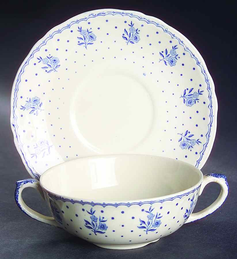 Tewkesbury Footed Cream Soup Bowl & Saucer Set by Grindley-1