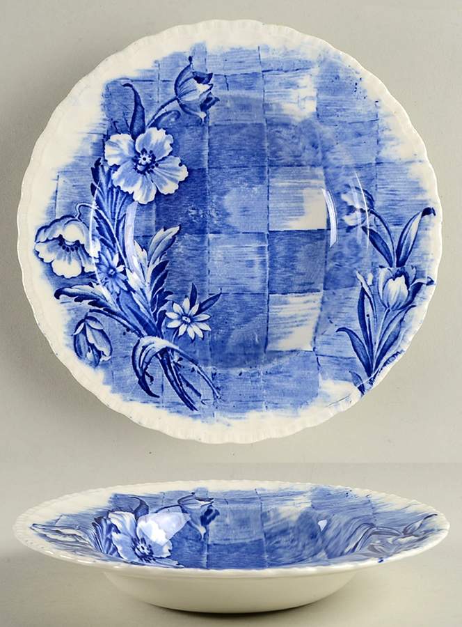 Trellis Blue Rim Soup Bowl by Grindley-1
