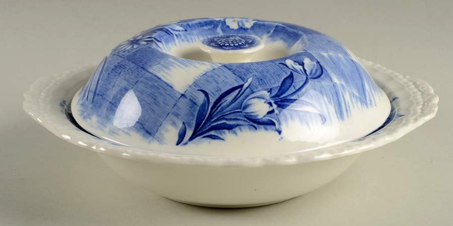 Trellis Blue Round Covered Vegetable by Grindley-1