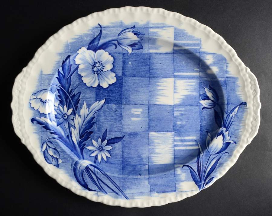 Trellis Blue 14" Oval Serving Platter by Grindley-1