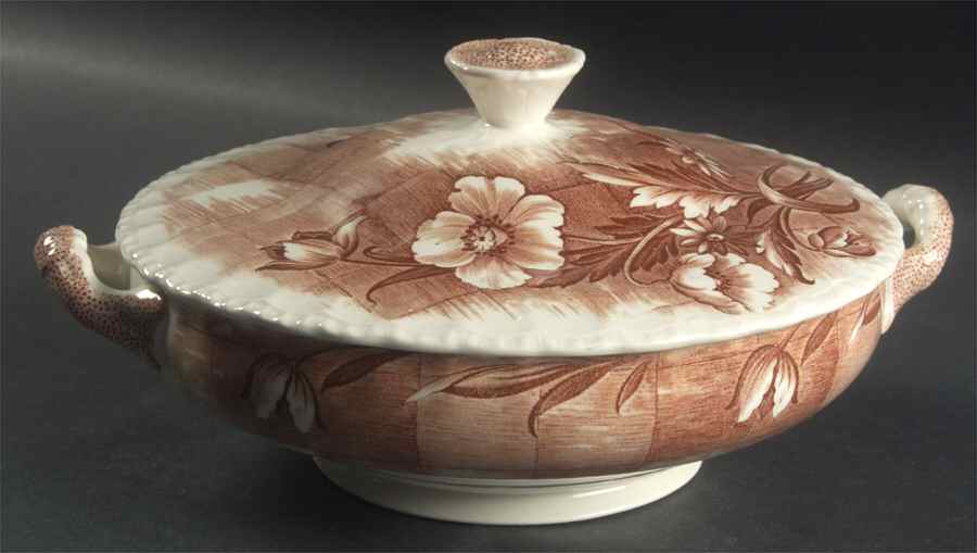 Trellis Brown Round Covered Vegetable by Grindley-1