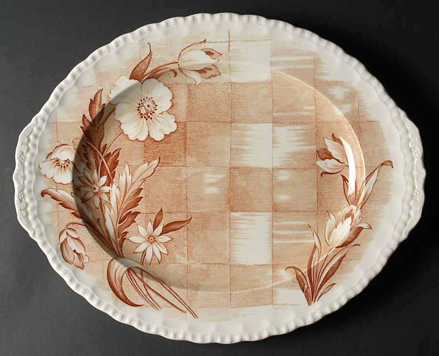 Trellis Brown 16" Oval Serving Platter by Grindley-1
