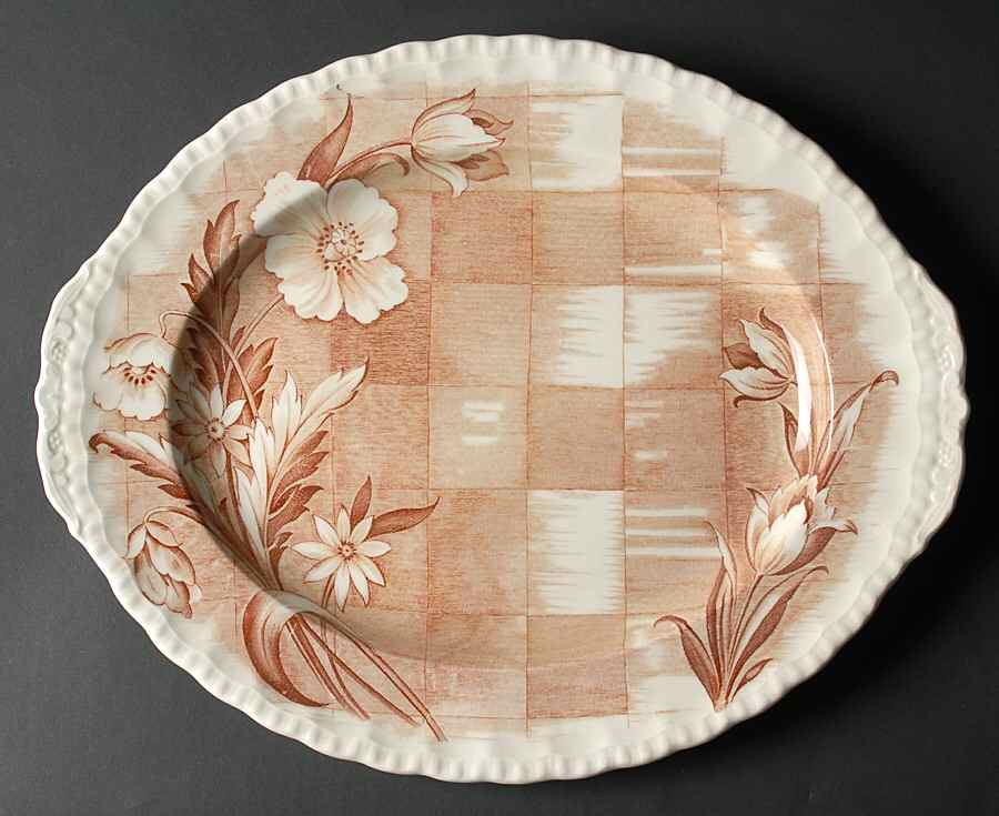 Trellis Brown 14" Oval Serving Platter by Grindley-1