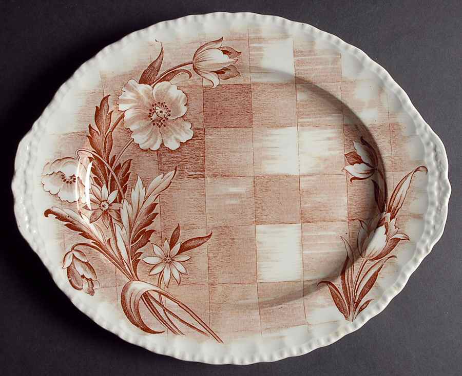 Trellis Brown 12" Oval Serving Platter by Grindley-1