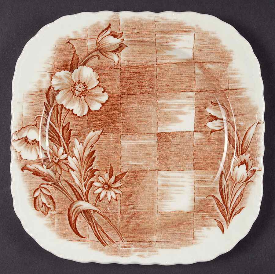 Trellis Brown Square Salad Plate by Grindley-1