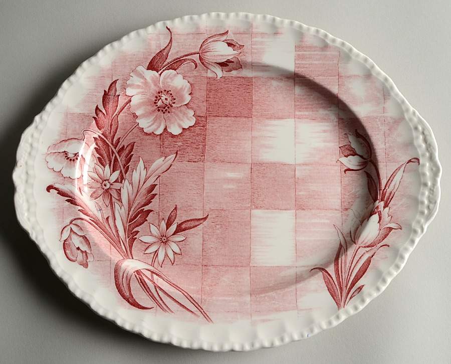 Trellis Pink 12" Oval Serving Platter by Grindley-1
