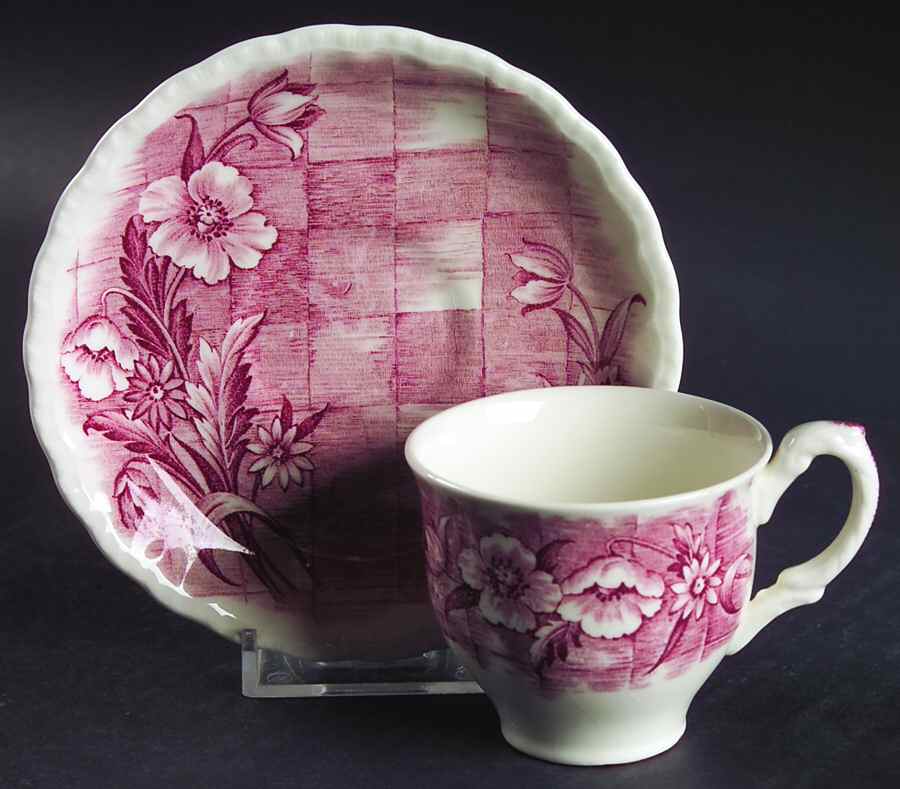 Trellis Pink Footed Demitasse Cup & Saucer Set by Grindley-1