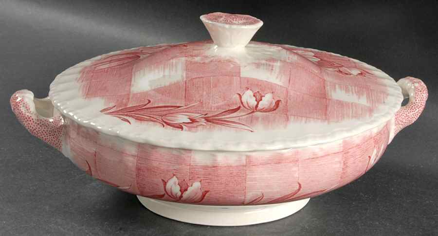 Trellis Pink Round Covered Vegetable by Grindley-1