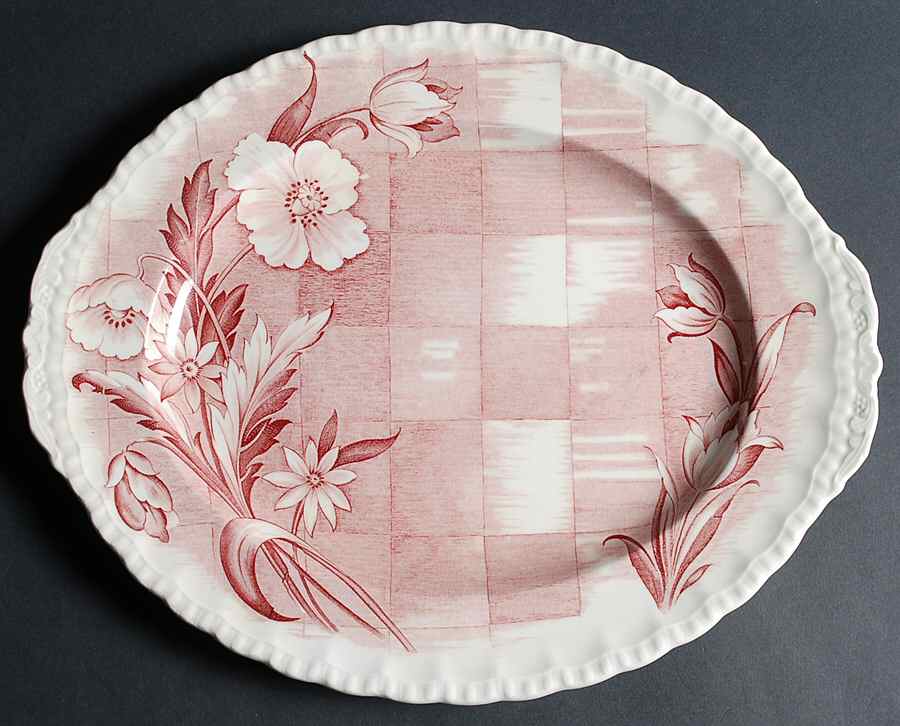 Trellis Pink 14" Oval Serving Platter by Grindley-1