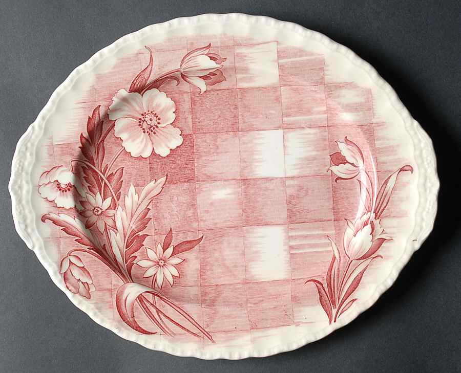 Trellis Pink 11" Oval Serving Platter by Grindley-1
