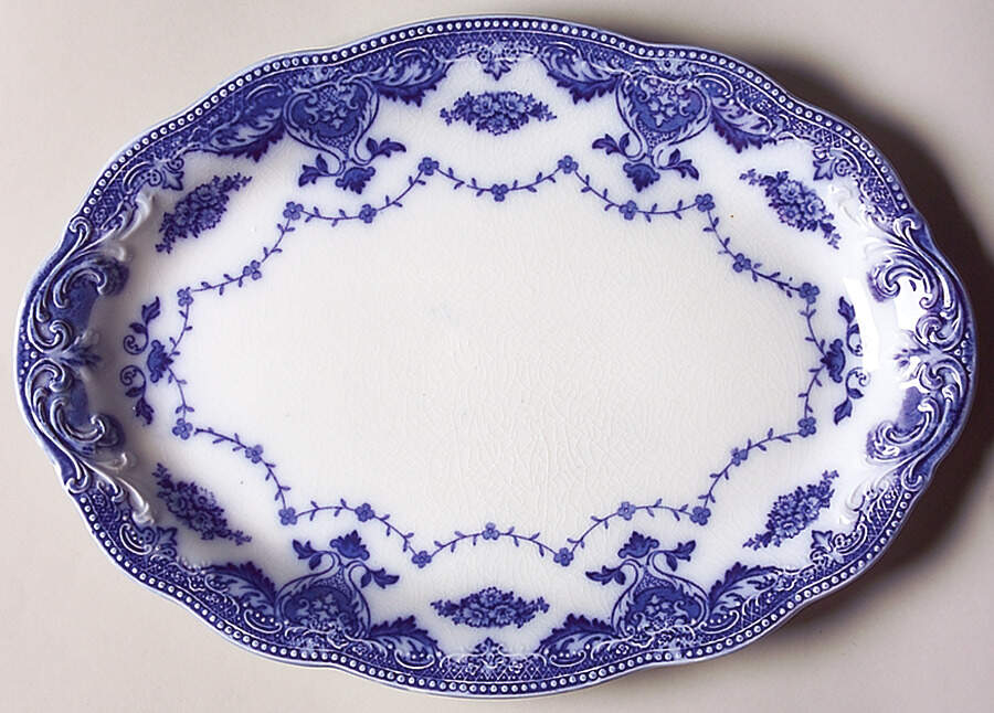 Waverly (Flow Blue) 10" Oval Serving Platter by Grindley-1