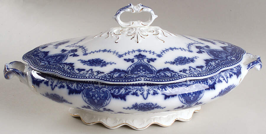 Waverly (Flow Blue) Oval Covered Vegetable by Grindley-1