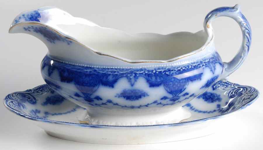 Waverly (Flow Blue) Gravy Boat & Underplate by Grindley-1