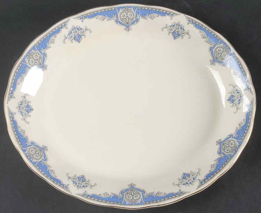 Windsor (Blue Border) 12" Oval Serving Platter by Grindley-1