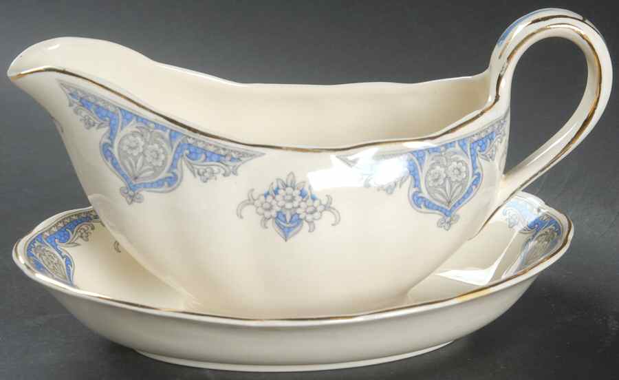 Windsor (Blue Border) Gravy Boat & Underplate/Relish by Grindley-1