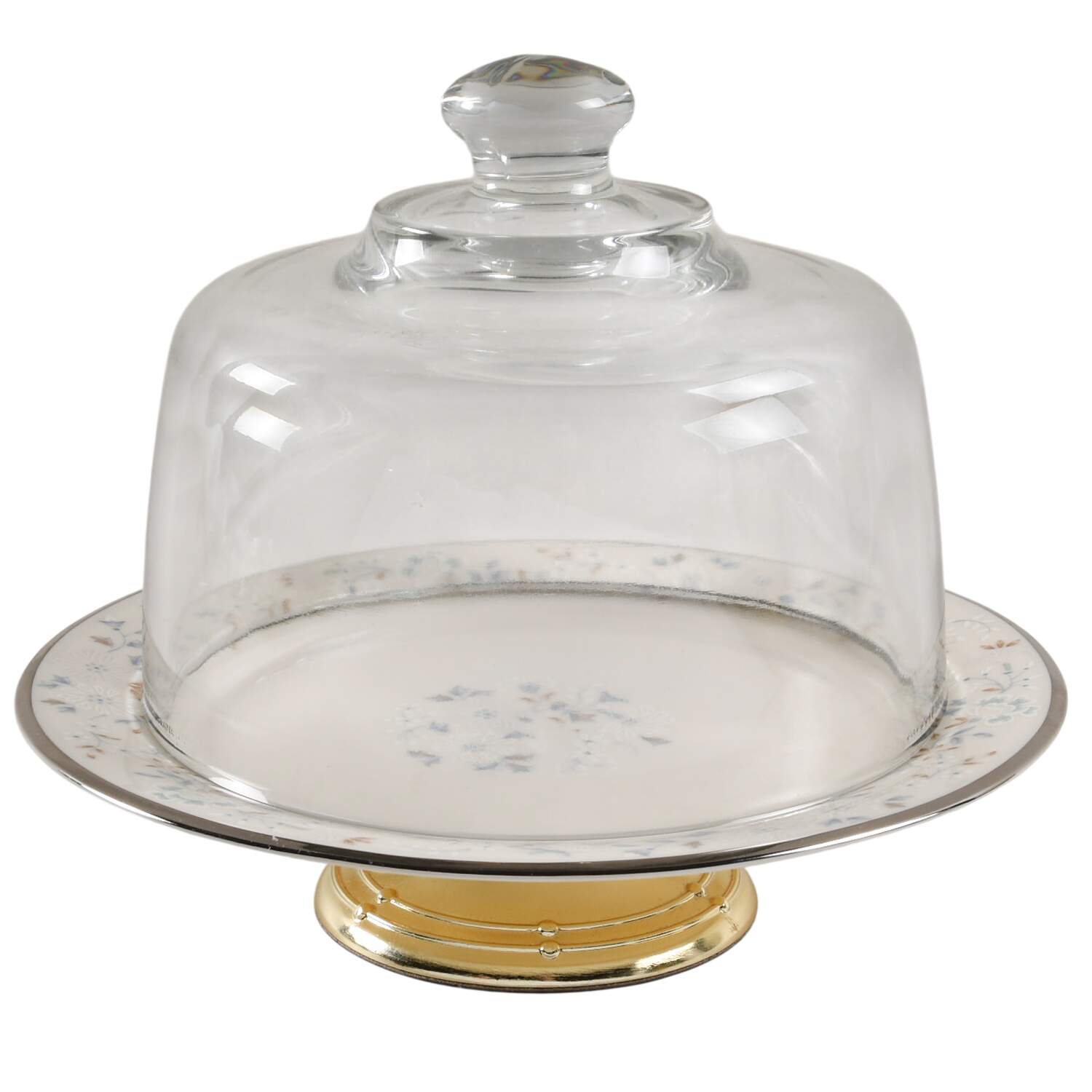 April Showers 6 1/2"-7 1/2" Footed Cheese Plate w/ Glass Dome HC by Gorham-1