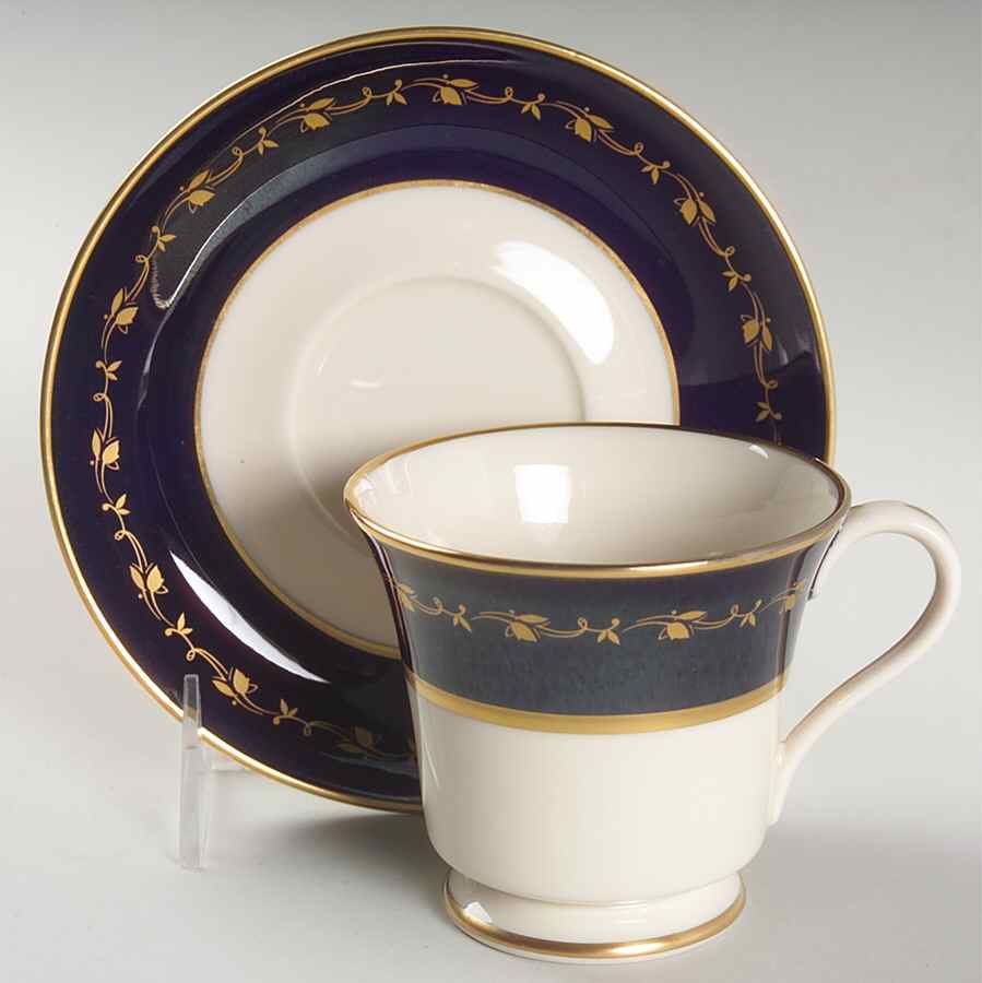 Baronial Cobalt Blue Footed Cup & Saucer Set by Gorham-1
