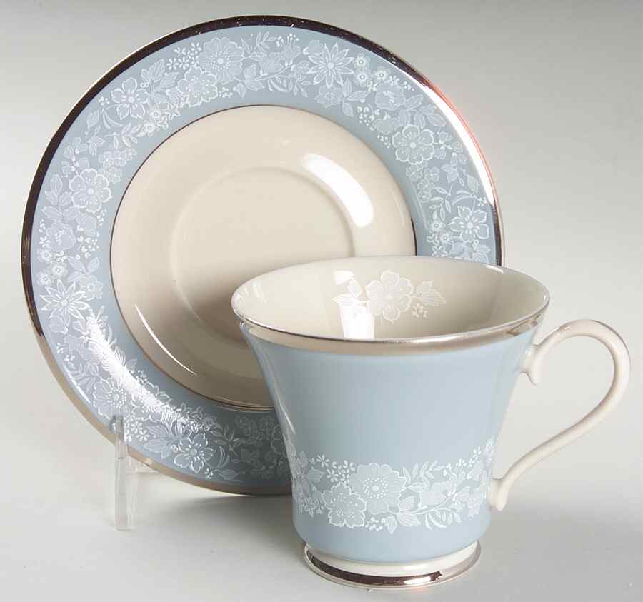 Blue Bouquet Footed Cup & Saucer Set by Gorham-1